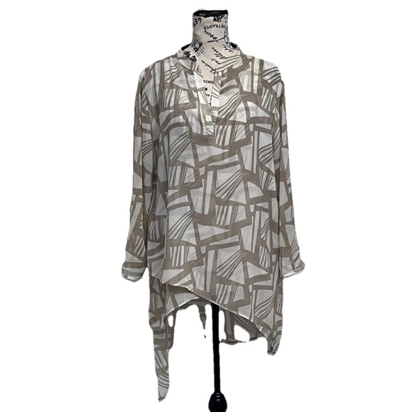 Chico’s Sheer Tunic Blouse Size 2 L | Lagenlook Asymmetrical Boho Coastal Beach - Picture 2 of 8